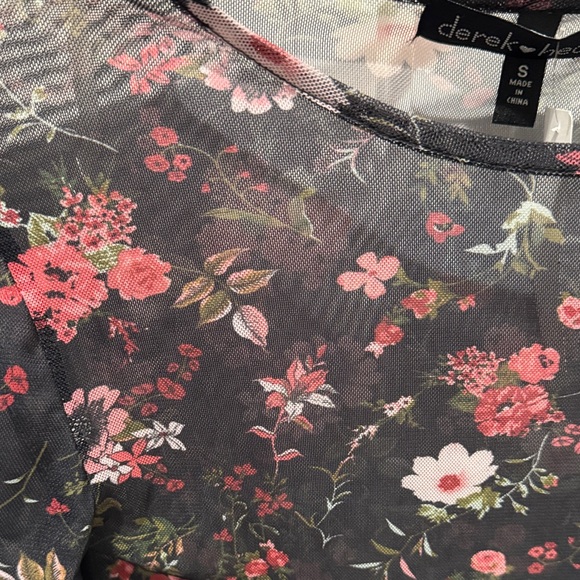 Derek Heart Black and Pink Sheer Floral Blouse - Picture 2 of 6